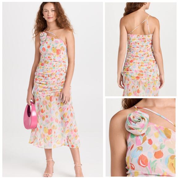 For Love And Lemons Dresses & Skirts - For Love & Lemons NWT Desmona One-Shoulder Tulip Floral Midi Dress Ruched XS